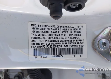 2016 Honda Civic Ex-T из США, поврежденный, VIN 19XFC1F39GE000038